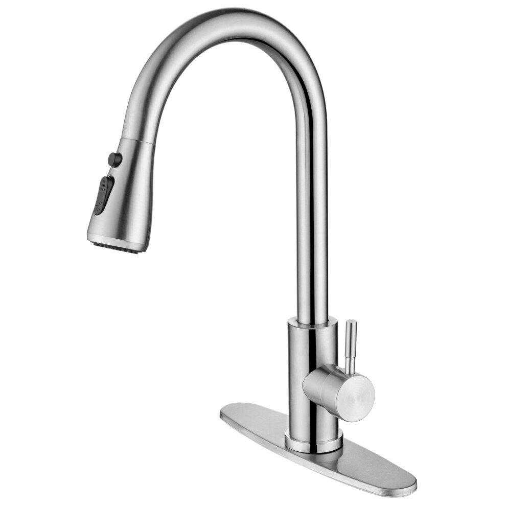 Brushed Nickel Pull Down Kitchen Faucet Sus304 Stainless Steel Single Handle Arc 360 Swivel 9189345620942