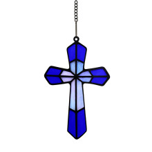 Blue Acrylic Wall Cross 7.3 Inch Waterproof Christian Cross Decor for Home Outdoor Baptism Gift