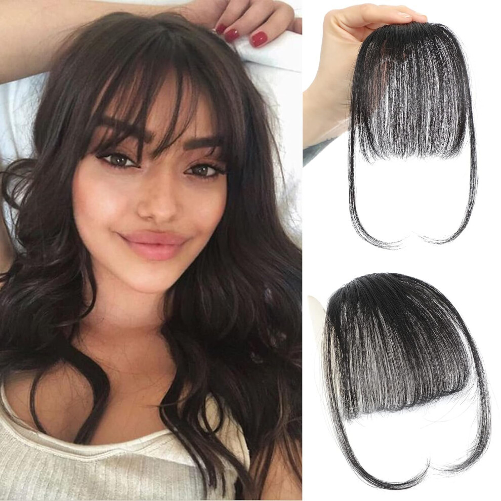Clip In Wispy Bangs 100% Real Human Hair with Temples Natural Black Extensions