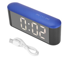 Vekkerklokke med Bluetooth-høyttaler, digital klokke med stor skjerm, berøringsskjerm, dobbel alarm og snooze-knapp, USB-lading, speiloverflate,