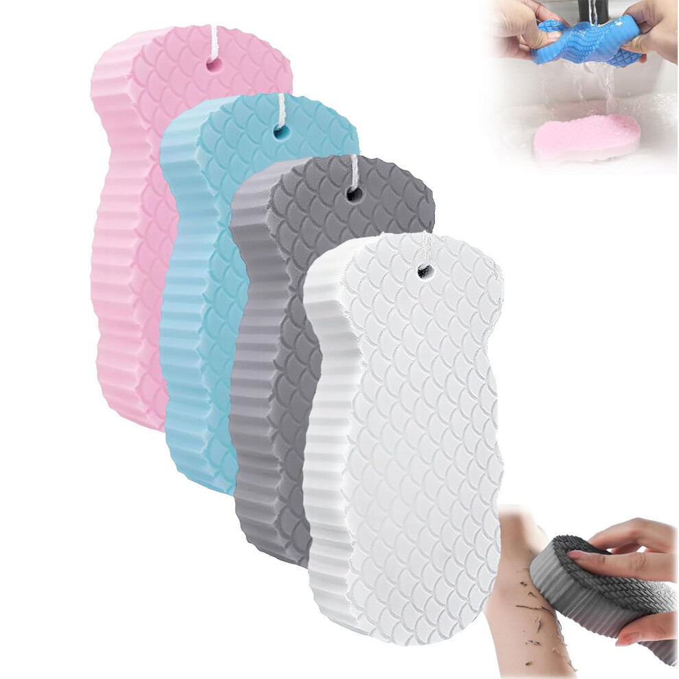 4 Pcs Soft Exfoliating Bath Sponge Set, Gentle Body Scrubber for Dead Skin Removal, Reusable for All
