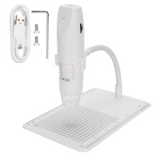 Microscópio digital com luz LED ajustável, alta ampliação e design recarregável. Fácil de usar, compatível com mini microscópios digitais.