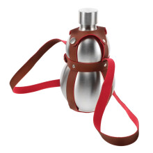 Stainless Steel Gourd Water Bottle with Leather Strap, Outdoor Flask for Camping, Liquor and Whiskey