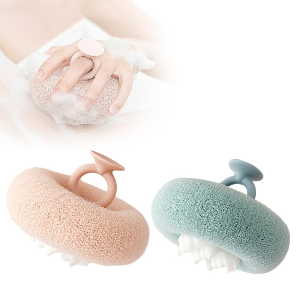 Pink/Green Super Soft Sunflower Bath Sponge, 2In1 Exfoliating Shower Scrubber With Suction Cup,