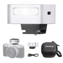 ZF08 Compact Camera Speedlite Flash for Canon Nikon Sony Fuji Panasonic Olympus, 5 Power Levels, Fast Recycling, Silver