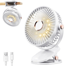 4000mAh Portable Clip On Fan with LED, Quiet Rechargeable Desk Fan 360 Rotation for Camping, Home, Office, Stroller White