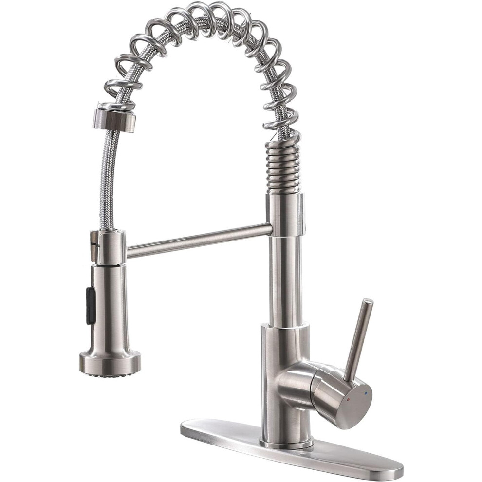 Brushed Nickel Pull Down Kitchen Faucet With Dual Function Sprayer, Single Handle Commercial Style 9426802868364