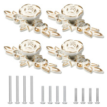 4 Pack Vintage Floral Cabinet Knobs with Backplate, Ivory Drawer Knobs Set with Screws