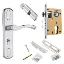 Security Door Handle Lock Stainless Steel Lever with Key Waterproof RustProof Universal Silver