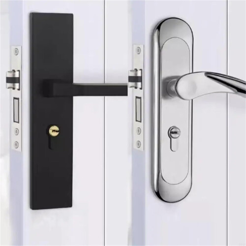 Security Door Handle Lock Stainless Steel Lever with Key Waterproof RustProof Universal Silver 2