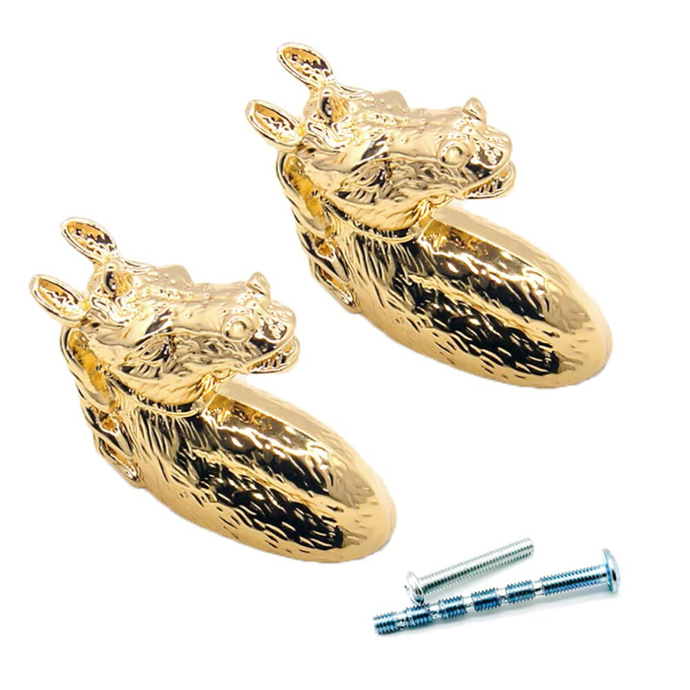 2Pcs Vintage Horse Head Cabinet Knobs, Antique Brass Drawer Pulls, Golden Copper Handles With Screws 9189345621796