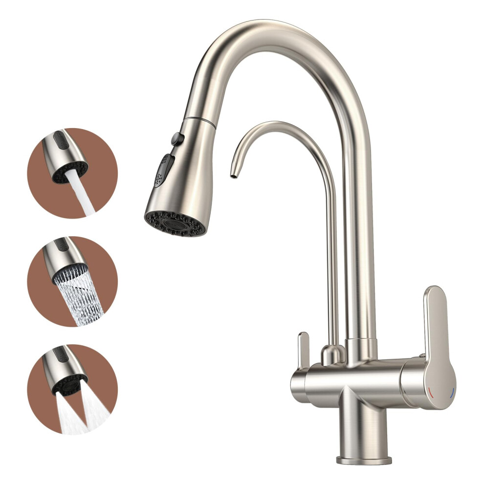 3 In 1 Kitchen Faucet With Pull Down Sprayer, Dual Handle Hot Cold Filter, Brushed Nickel 24' Reach 9189345622199