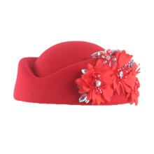 Kunstbloem Stewardess Hoed 20s Cocktail Party Props Wol-Rood