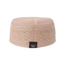 Muslims Men Prayer Hat Elegant Skull Kufi Hat for-Beige L