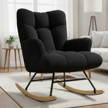 Alivio Teddy Rocking Chair for Nursery with High Backrest (Black)