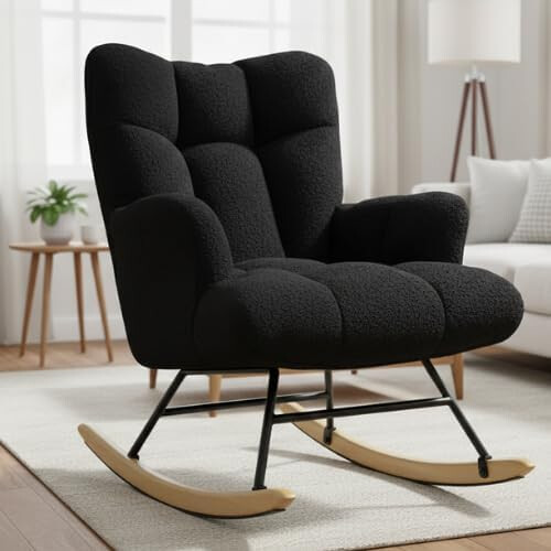 Alivio Teddy Rocking Chair for Nursery with High Backrest (Black)