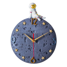 Astronaut Wall Clock 12 Inch Silent Quartz Space Theme for Kids Room Bedroom Grey Decor