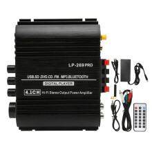 Amplificatore di potenza per audio stereo HiFi, connettività Bluetooth, design compatto con regolazione di alti e bassi, pannello di controllo