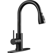 Black Stainless Steel Pull Down Kitchen Faucet Arc Single Handle 3 Modes 360 Swivel Spout