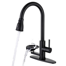 Matte Black Pull Down Kitchen Faucet with Glass Rinser, 3Mode Sprayer, Arc Stainless Steel
