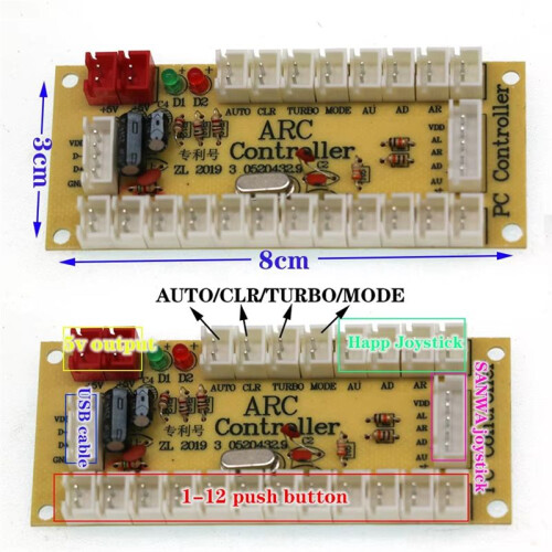 For  Arcade Game DIY Kit USB Board Controller for Pc Raspberry Pi Zero Delay US Style 8 Way Joystick B 1