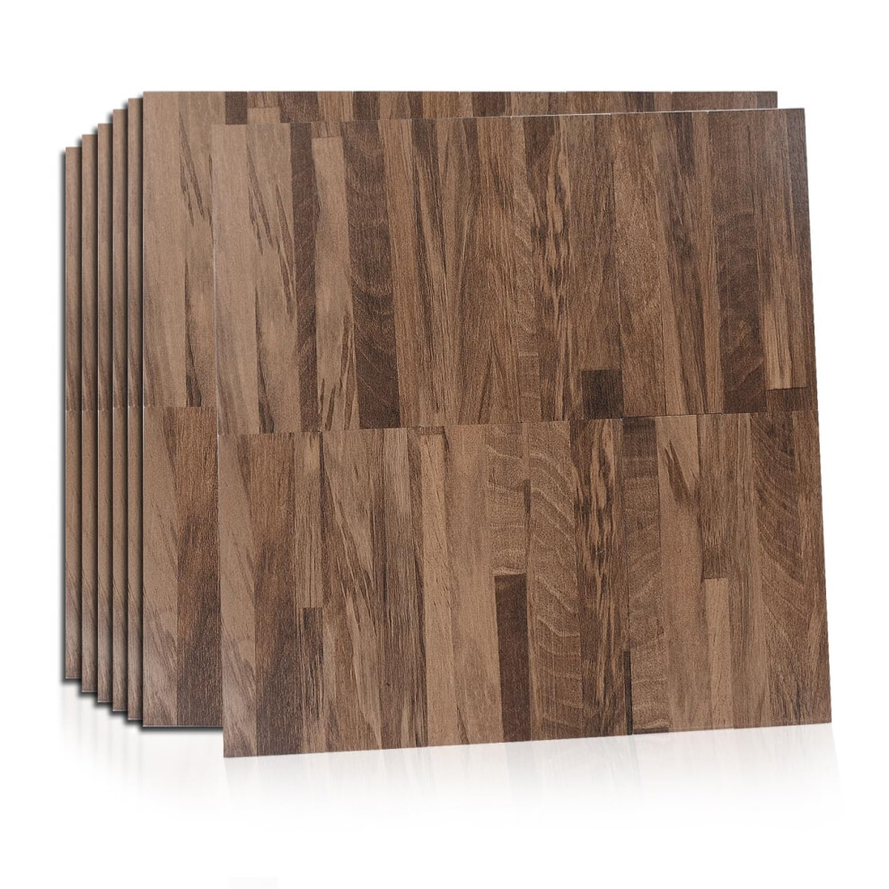 Peel And Stick Pvc Backsplash Tiles, Waterproof Heatresistant, Natural Oak Dark Brown, 10 Pack 9189345623073