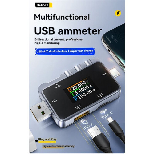 USB Tester Digital Voltmeter Ammeter with LCD Display for Voltage Current Power Measurement Fast Charge Detection 1