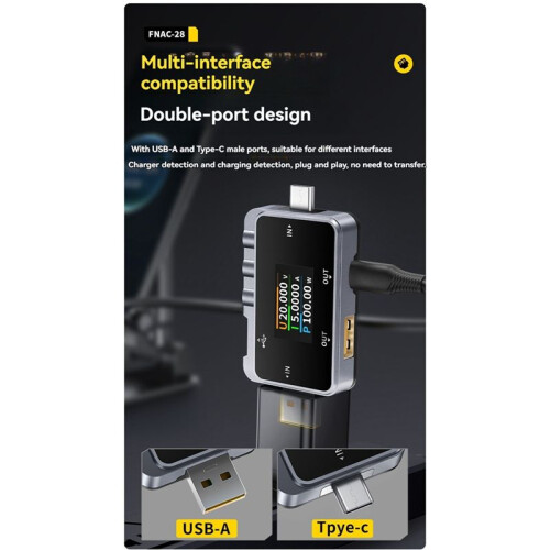USB Tester Digital Voltmeter Ammeter with LCD Display for Voltage Current Power Measurement Fast Charge Detection 2