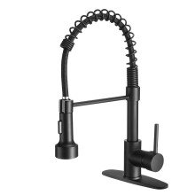 Black Pull Down Kitchen Faucet with Sprayer Single Handle Brass Dual Modes for Farmhouse RV Sink