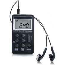 Mini rádio AM/FM com função de relógio digital, receptor portátil com sintonização digital DSP, trava de segurança para audição