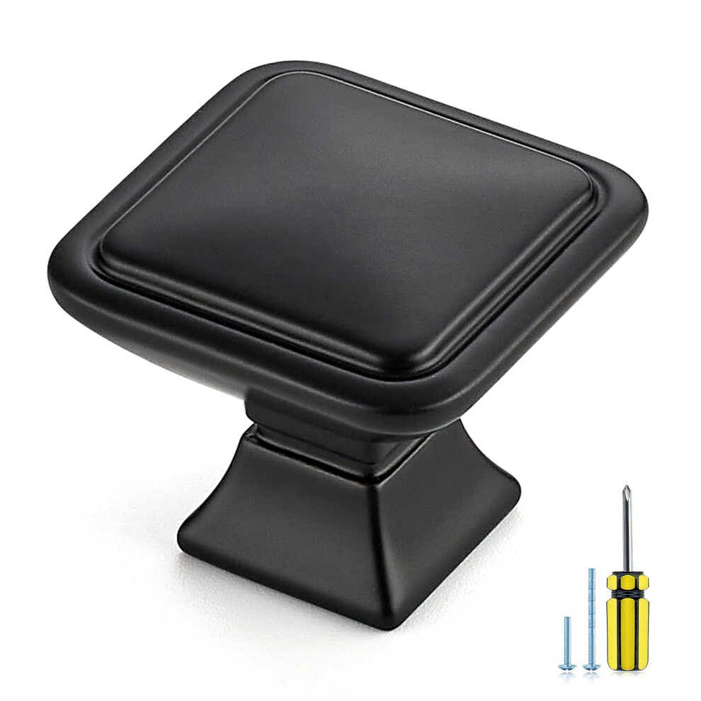 25 Pack Matte Black Square Cabinet Knobs Modern Drawer Pulls For Kitchen, Dresser, Cabinets 9426802870237
