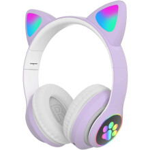 Căști Bluetooth cu urechi de pisică pentru copii, design unic cu lumini LED și siguranță auditivă, pliabile și reglabile pentru școală și