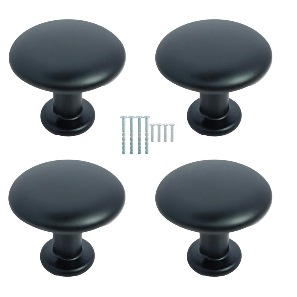 Black Cabinet Knobs 4 Pack, Durable Zinc Alloy Mushroom Pulls With Comfortable Grip For Drawers And Doors 9001264038533