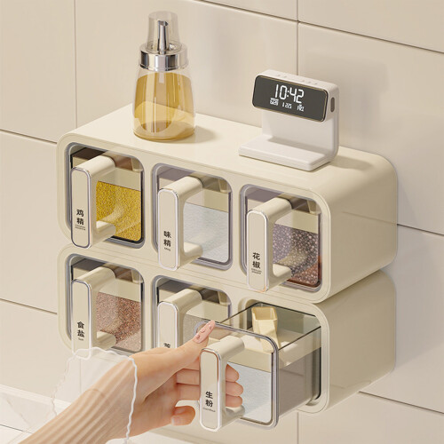 Convenient Wall Mounted Spices Rack Set-milky silver Four grids 1