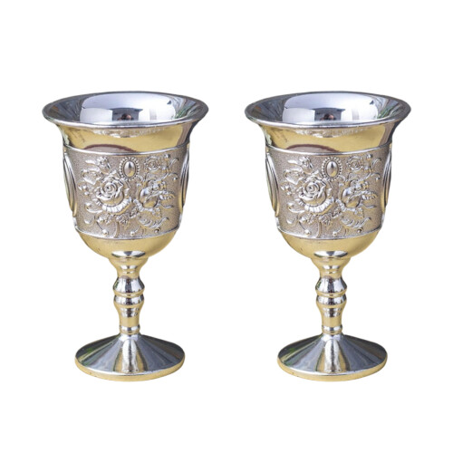 Set van 2 wijnglazen van zinklegering met-zilver