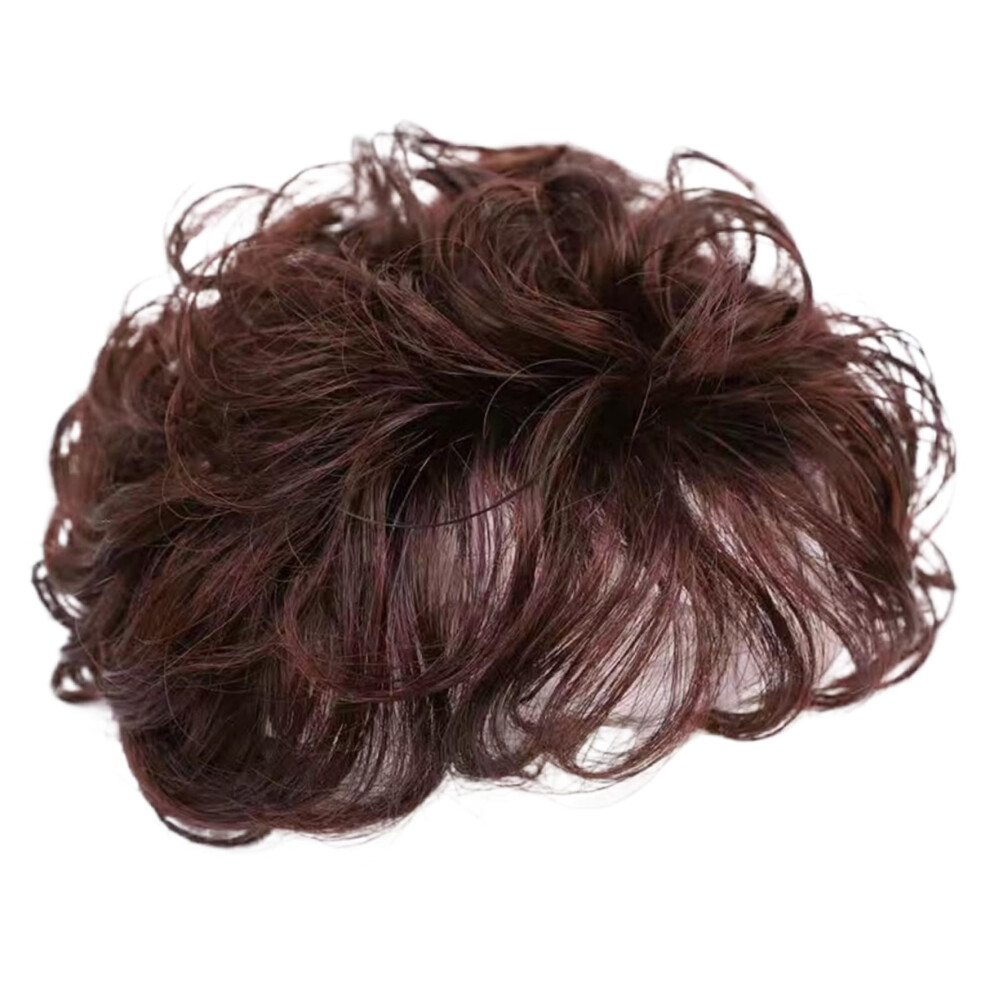Unisex Brown Hair Toppers For Women Curly Synthetic Clip In Topper With Bangs 5.1'' Dark For Thinning Hair