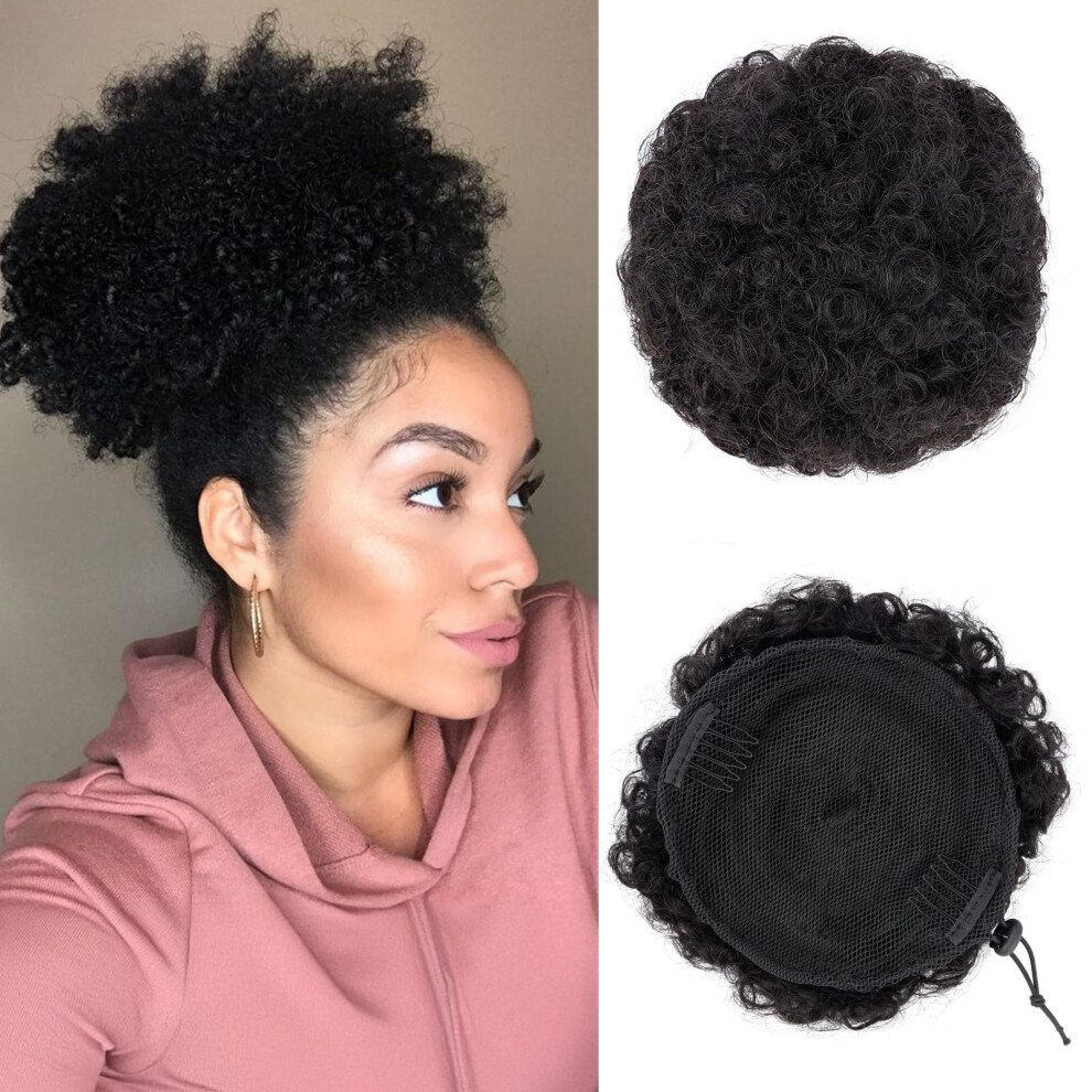 Afro Puff Drawstring Ponytail Human Hair Extensions Natural Black Kinky Curly Bun for Black Women