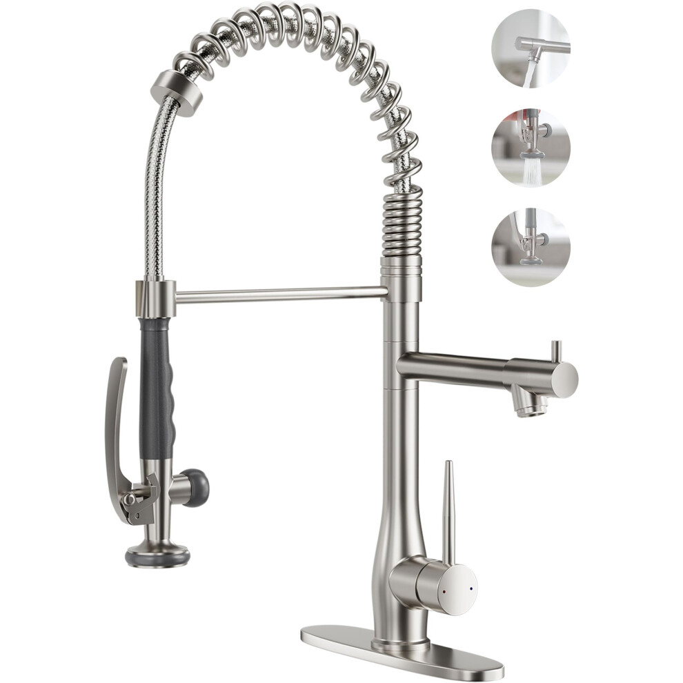 Pull Down Kitchen Faucet Brushed Nickel Dual Spout Sus304 Stainless Steel With Pot Filler And Sprayer 9119770767868