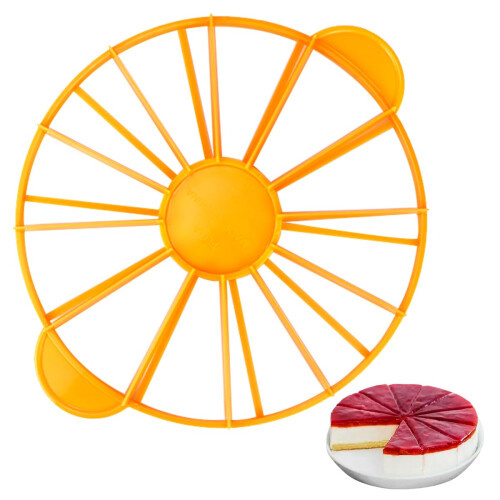 Cake Divider and Portion Cutter Tool with DualSided Guide for 10 or 12 Even Slices, Orange