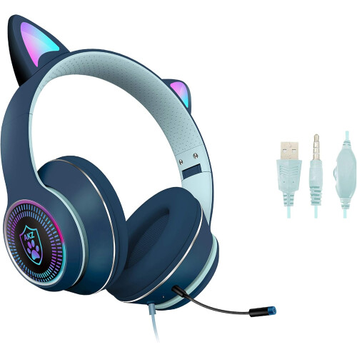 Fone de ouvido gamer portátil com design de orelhas de gato e microfone, microfone flexível, som estéreo surround, microfone destacável com