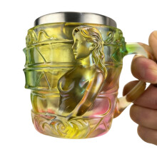 Resin and Stainless Steel Beverage Cup With Ergonomic Handle-B