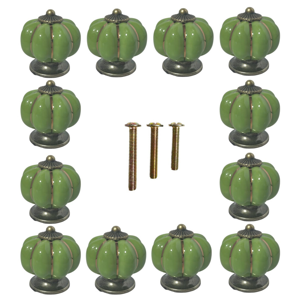 Green Ceramic Cabinet Knobs Vintage Pumpkin Drawer Pulls Antique Cupboard Handles 12Pcs 9001264040703