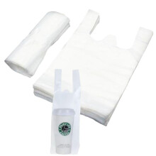 100 Pack Clear Plastic Single Cup Drink Carrier Bag with Handle for Takeout and Delivery