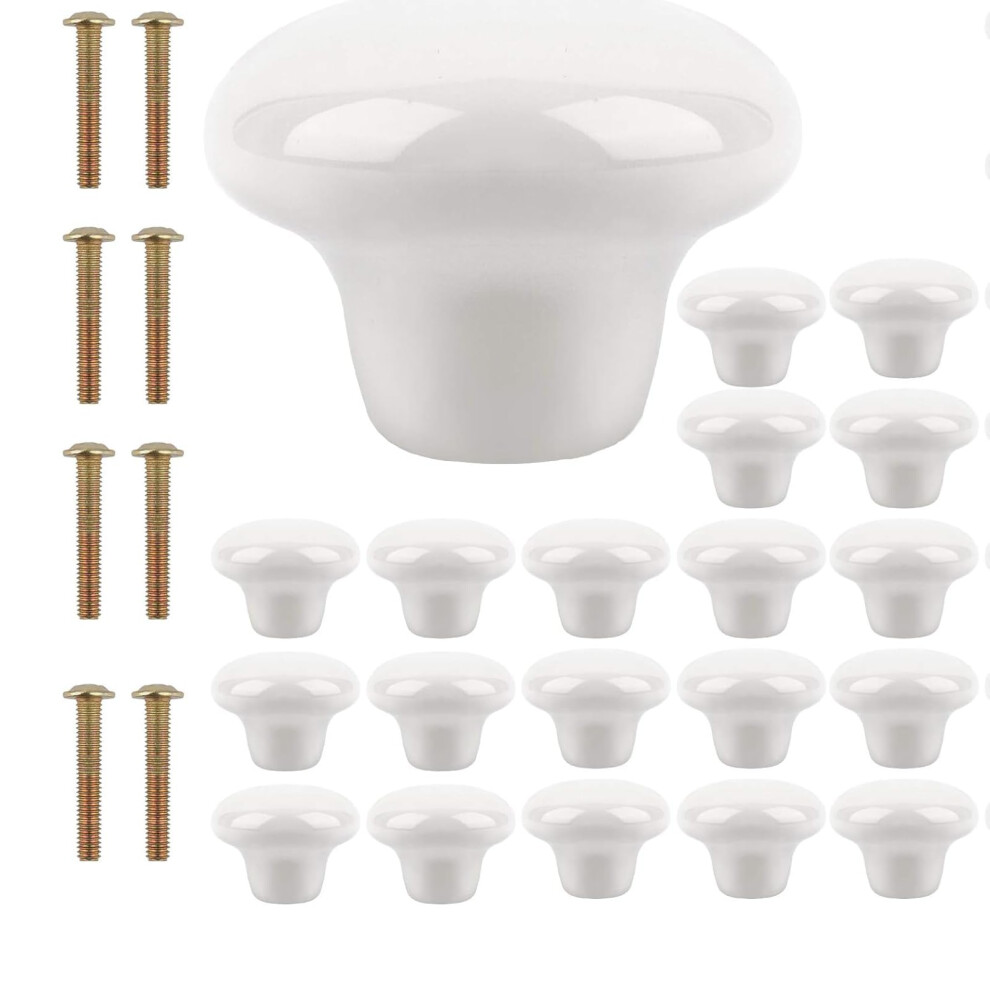 White 20 Pcs Ceramic Cabinet Knobs With Screws, Vintage Round Drawer Pulls For Dresser Cupboard