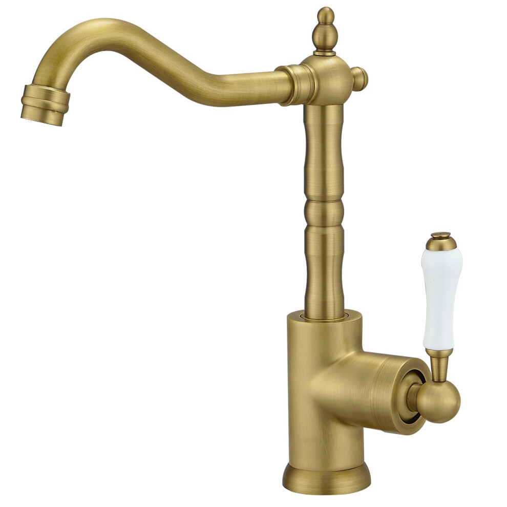 Antique Brass Kitchen Faucet With 360 Swivel Spout, Single Handle Deck Mounted Vintage Sink Tap 9426802872613