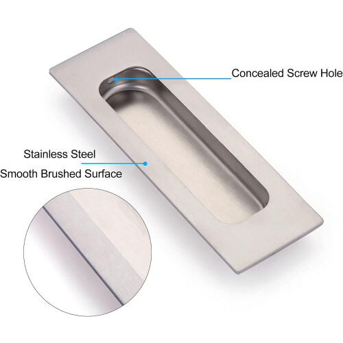 2 Pack Sliding Door Pull Handles Brushed Nickel Stainless Steel Rectangular Flush Pulls Rust Resistant Easy Install 2