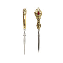 2 Stück Vintage Nähahlen Metallstichahle Schneiderahle-Gold