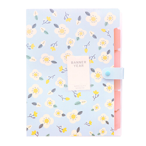 6 Pocket Expanding File Organiser Flower Print Document-Blue
