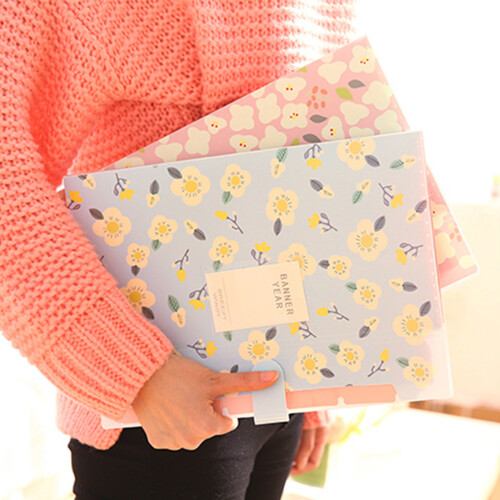 6 Pocket Expanding File Organiser Flower Print Document-Blue 2