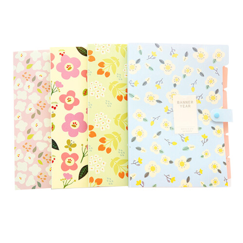 6 Pocket Expanding File Organiser Flower Print Document-Blue 1